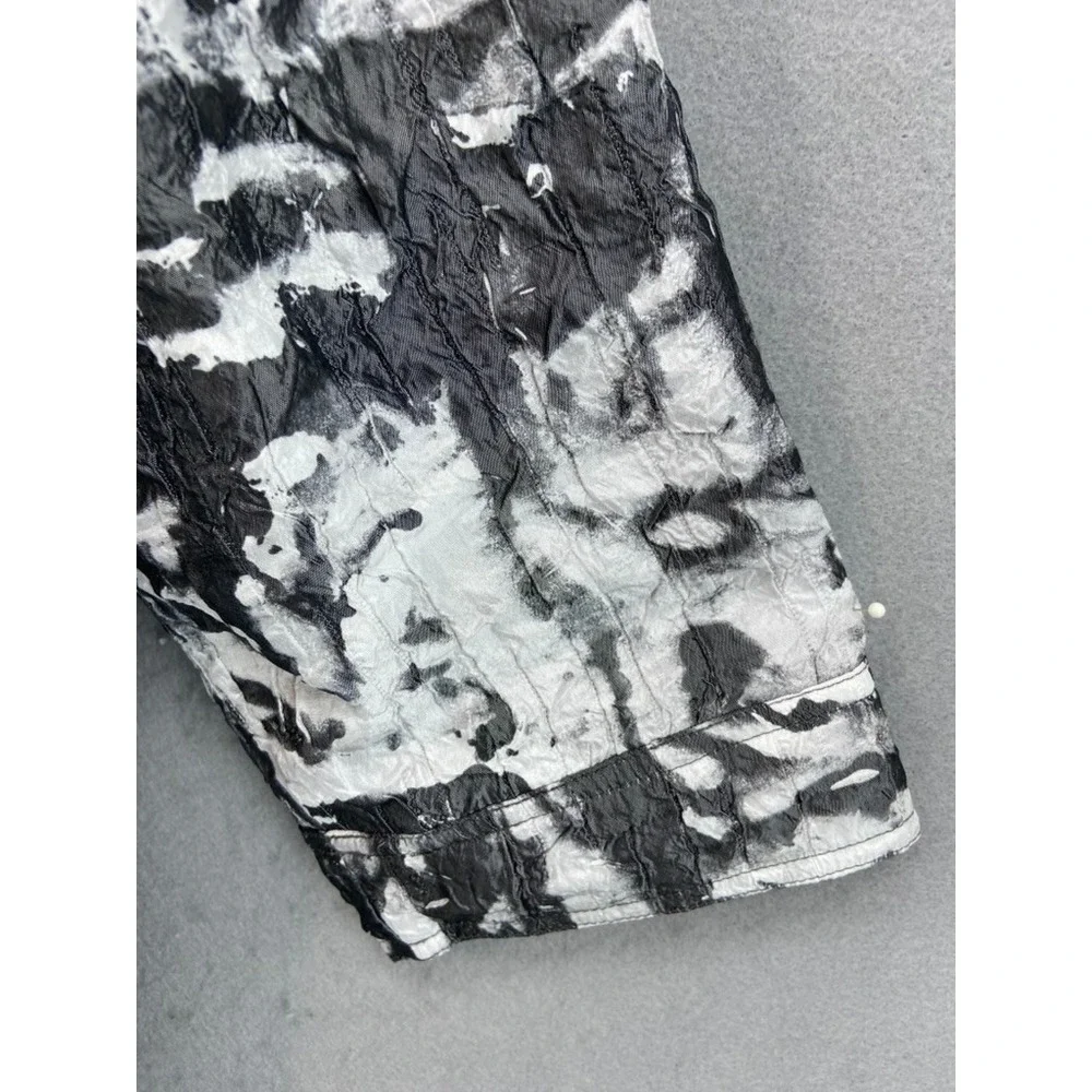 Coldwater Creek Jacket Blazer Womens L Black White Abstract‎ Crinkle Open Front